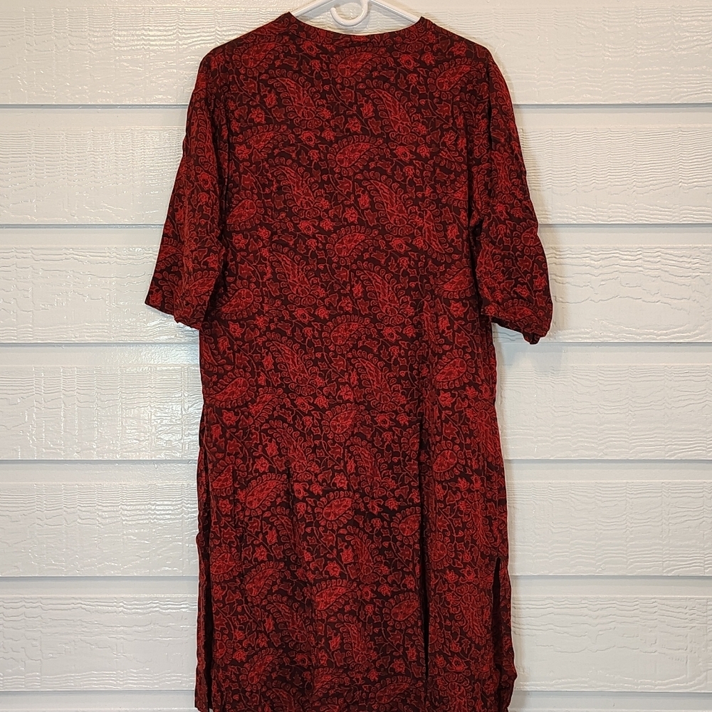 UTSA Woman XXL Button Up Shirt Dress Elbow Sleeves Paisley Print 100% Viscose - Picture 5 of 5